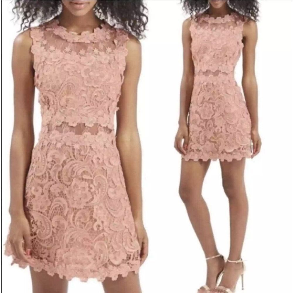 TopShop Size 6 Lace & Mesh Mini Dress Mauve Pink‎ Prom Homecoming Sleeveless NWT